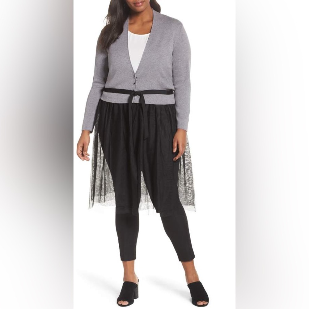 NIC +ZOE Mixed Media Tulle Skirt Cardigan Sweater Sz L